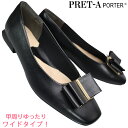【エントリーでポイント5倍⇒7/11(金)1:59迄】 プレタポルテ ローヒールパンプス 9236 ブラック 黒 22.5cm〜24.5cm レディース パンプス オフィスパンプス 婦人靴 履きやすい靴 履きやすいパンプス シューズ 靴 リボンデザイン 通勤 3E相当 ゆったり 2cmヒール PRET-A PORTER