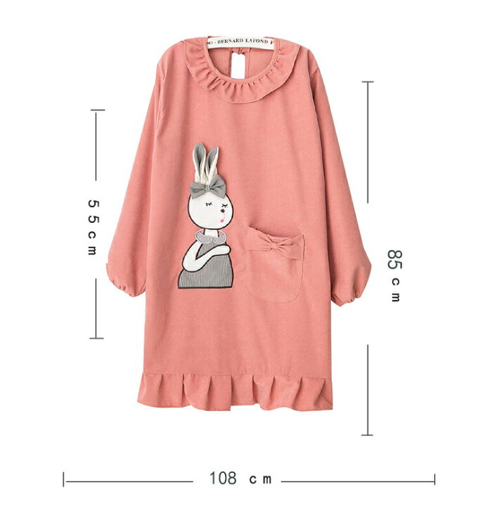 楽天市場 立体的なうさぎ耳が可愛い 長袖 エプロン ウサギ 動物 イラスト 割烹着 ポケット付 スモック 袖あり 防水 靴下プレミアム