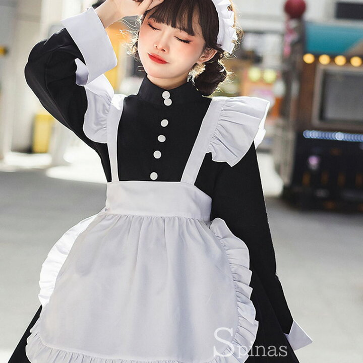 楽天市場】ボリュームたっぷり パニエ付 フリルエプロン 長袖メイド  
