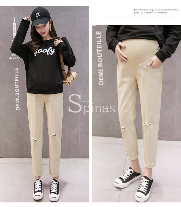 楽天市場 妊娠中だってオシャレを楽しむ マタニティパンツ サブリナパンツ ゆったり 締め付けない 産前産後兼用 レディース ダメージパンツ クラッシュ 妊婦 ズボン おしゃれ 通勤 通学 ポケット 女性 全3色 靴下プレミアム