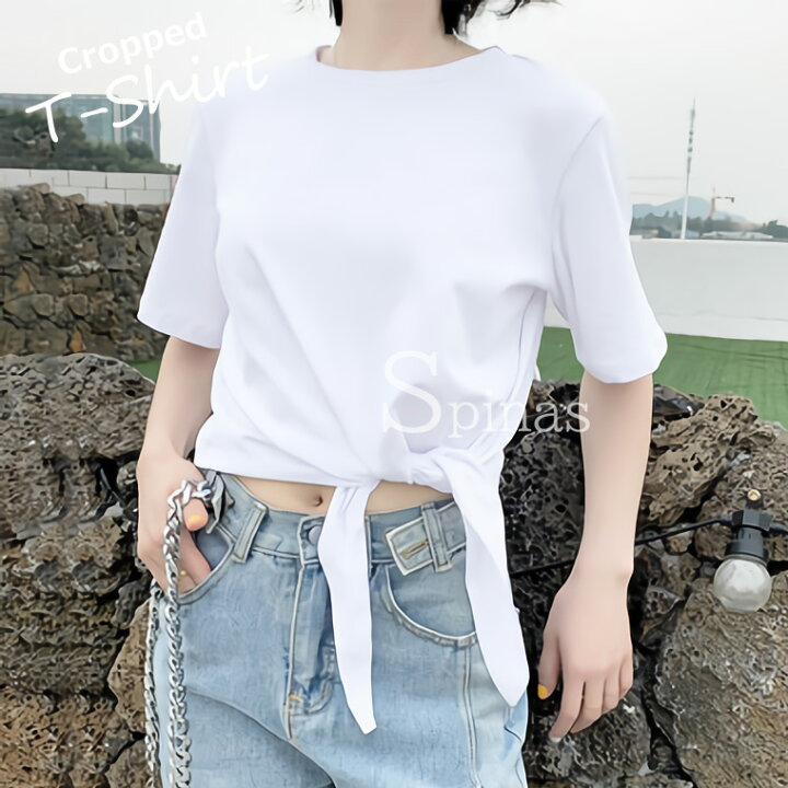 楽天市場】トップス クロップド Tシャツ 半袖 レディース タイフロント 