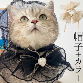 お嬢様みたいに上品なレースの帽子とカラーのセット ヘッドドレス ボンネット ハーフボンネット 猫 ねこ フリル ロリータ