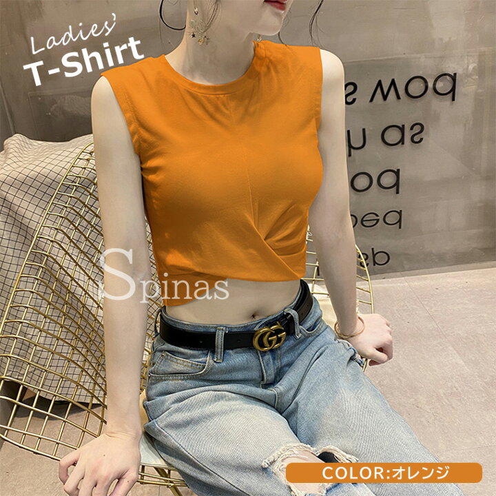 楽天市場 へそ出しデザインがセクシーなクロップド丈ノースリーブtシャツ ノースリーブ Tシャツ カットソー へそ出し クロップド トップス コットン セクシー フロントクロス 女性ファッション 全9色 靴下プレミアム