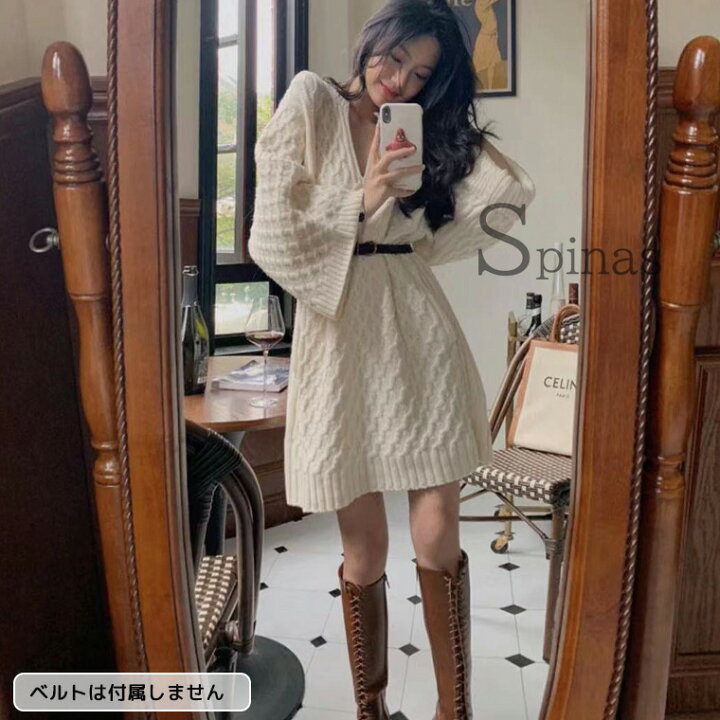 楽天市場 ブーツとの相性抜群 フォークロア調 ニットワンピース ニットミニワンピース 長袖 キモノスリーブ 着物スリーブ ゆったり ベルスリーブ Vネック デコルテ ニットワンピ 民族調 民族 エキゾチック アジアン 靴下プレミアム