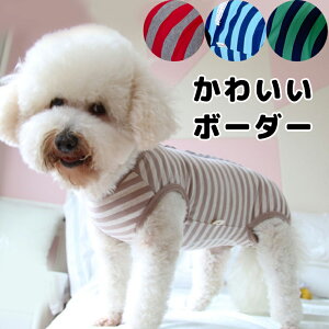 舐め防止 お洒落な術後服で少しでも明るい気持ちに ボーダー 術後着 術後服 犬服 犬用 わんこ パステルカラー かわいい 手術後 エリザベスカラー リブ タンクトップ