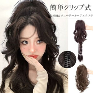 地毛を挟むだけの簡単クリップタイプ!選べる2種類 女性用 ウィッグ ワンタッチ おしゃれ ポニーテール ウィッグ 人工毛 クリップ 三つ編み ハイポニーテール カ ふわふわ かつら ダンス ヒ