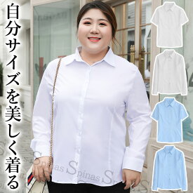 10XLまで 美しく着れる 大きいサイズ専用 選べる長袖半袖 ストレッチ 長袖 半袖 白シャツ ブルー 襟付き スーツ 半袖シャツ ブラウス 制服 ボタン ゆったり ぽっちゃりさん ロングスリーブ OL 会社 通勤