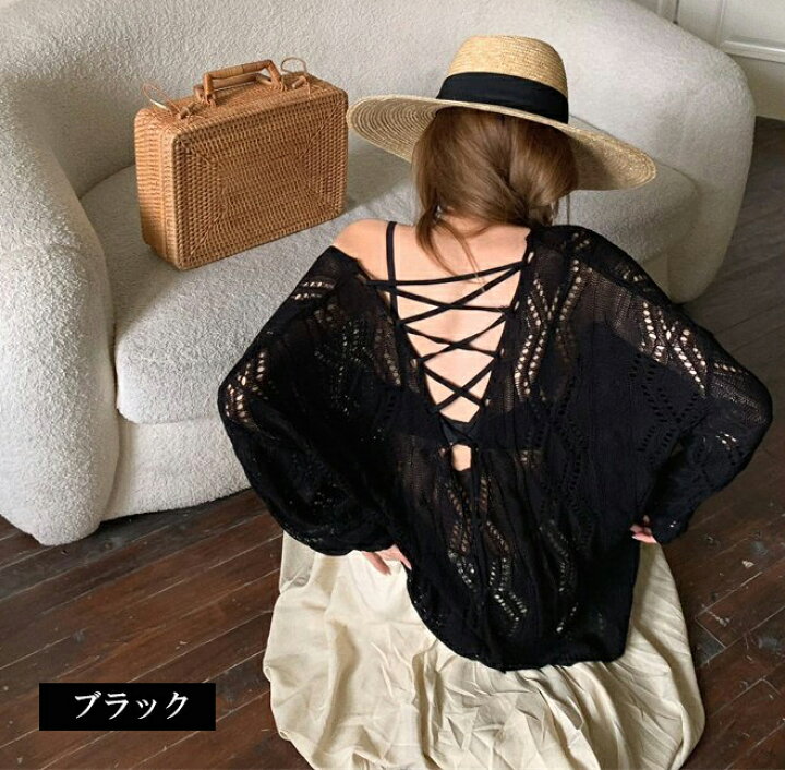 楽天市場】360度美シルエット！バックレースアップ 透かし編み ニット 