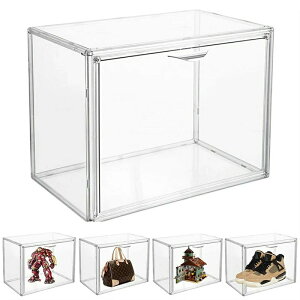 収納ケース クリアケース かばん 組み立て式 透明 プラスチック マグネット式 前開き収納ケース おもちゃ 財布 靴 書類 文房具 化粧品 クロゼット 玄関収納ボックス ディスプレイ用 1個
