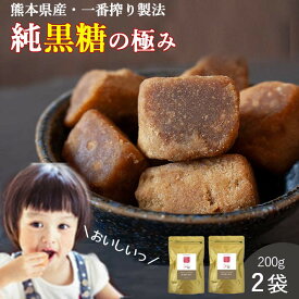 黒糖 純黒糖 200g 2袋セット 送料無料 (熊本県産 サトウキビ100%) 黒砂糖 ミネラル 農薬不使用 化学肥料不使用 無添加 一番搾り製法 沖縄 さとうきび 熱中症対策 桑郷