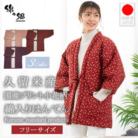 綿入れ はんてん レディース 暖かい おしゃれ 和柄 大きい 久留米織 小紋 小花柄 日本製 部屋着 ルームウェア 袖なし 久留米はんてん 冬 女性用 かわいい 標準 定番 半天 袢纏 どてら 丹前 ちゃんちゃんこ ポンチョ ギフト 敬老の日 プレゼント