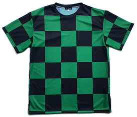 緑黒市松 受注生産 ポリエステルドライTシャツ 日本製 コスチューム 大きいサイズ5L迄