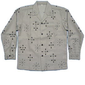 【予約】 長袖 アロハシャツ 50'sファッション アトミック ドット メンズ シャツ ポリエステル 大きいサイズ 3L 4L 5L オープンシャツ BIG size ビッグサイズ シャツ 受注生産4週間納期