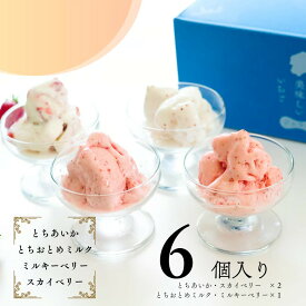 100%自社農場産！栃木県産いちご4種のジェラート食べ比べ6個セット「とちあいか2個・スカイベリー2個・ミルキーベリー1個・とちおとめ1個」【葛生農場】ギフト/贈り物/苺/プレゼント/栃木県産いちご