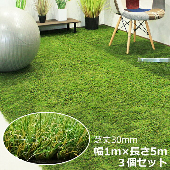 楽天市場】【人工芝（つや消しタイプ） 30mm丈 1m×5mサイズ 3本セット 