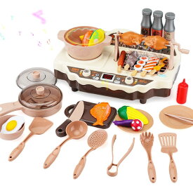おままごとセット キッチン BBQ 知育玩具 - キッチンセット おままごとキッチン おもちゃ ごっこ遊び 調理器具セット BBQ 焼き肉 リアルな食材 リアル噴霧 切る遊び 誕生日プレゼント