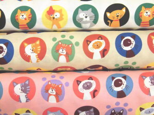 プリントシーチング生地 布 ねこ柄 un/no 9種類のデフォルメネコ POPWORLD  NN2316ー11 ハンドメイド ソーイング 動物柄コスモテキスタイル JAPAN FABRIC 商用利用可