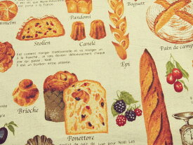 コットンリネン キャンバス生地 布 世界のパンと焼き菓子 KTS6817（3684）Aキナリ パン屋さん コットンこばやし 商用利用可能