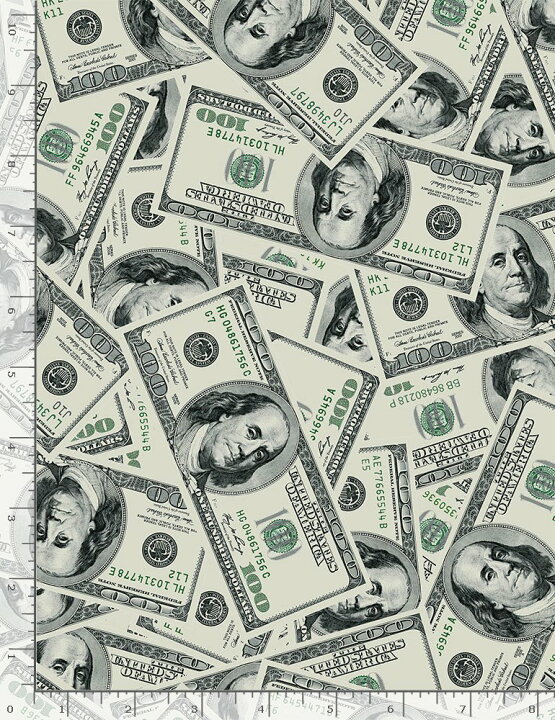 楽天市場 生地 布 輸入 Usaコットン トスド ワンハンドレッドダラー ビルズ ｃ８５３７ Green お金 100 米ドル紙幣 タイムレストレジャーズ 商用利用可能 京都カナリヤ手芸店