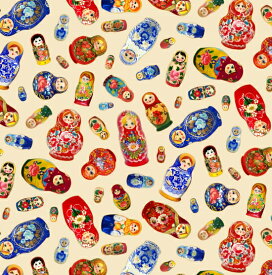 輸入 USAコットン シーチング生地 布 matryoshka マトリョーシカ M645-CREAM エリザベススタジオ 商用利用可能