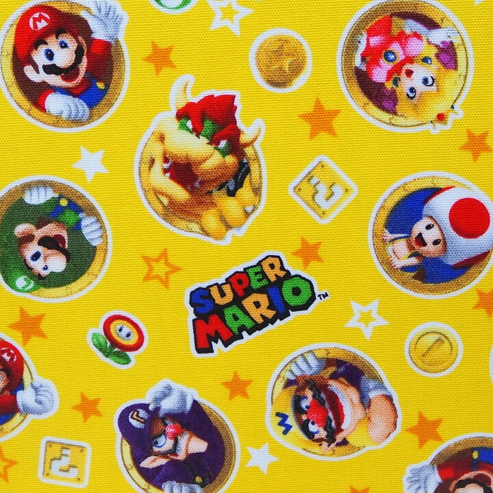 楽天市場 キャラクター ラミネート生地 スーパーマリオブラザーズ コイン柄 ｇｌ３０４１ １ａイエロー 22年 入園入学 商用利用不可 京都カナリヤ手芸店