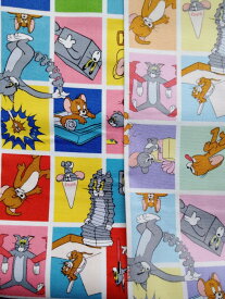 キャラクター オックス生地 布 トムとジェリー Tom & Jerry ブロック柄 G3649−1 2023年 入園入学 商用利用不可