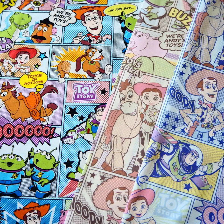 楽天市場 キャラクター シーチング生地 布 ディズニー ピクサー トイストーリー 22年 継続 入園入学 アメコミ柄 ｇ９９８７ ７３３６ １ 商用利用不可 京都カナリヤ手芸店