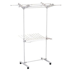 室内物干し 洗濯物干し 物干し 物干し竿 2本付 タオルハンガー バスタオル フェイスタオル 小物 キャスター付 室内 部屋干し 梅雨 花粉 物干し竿タイプ 白 ホワイト アイリスオーヤマ W-700KR *