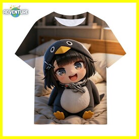 ググガガペンギン キッズ半袖Tシャツ 薄手トップスB 100 110 120 130 140 150 160 S M L XL 2XL子供服 女の子 服AIミーム アークナイツ エンドフィールド管理人 咕咕嘎嘎 ぐぐがが夏 大人レディース成人メンズ