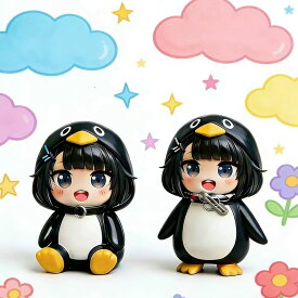 2点セットググガガペンギン　フィギュア　お座り人形 かわいい子供　AI女の子のペンギン 小学生プレゼントに最適 ギフト 安い動物ミーム tiktok SNSで話題 アークナイツ エンドフィールド管理人