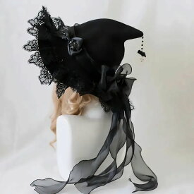 暗黒系レース ウィッチハット ゴスロリ ヘッドドレス 撮影用 コスプレ ハロウィン 仮装 パーティー アクセサリー