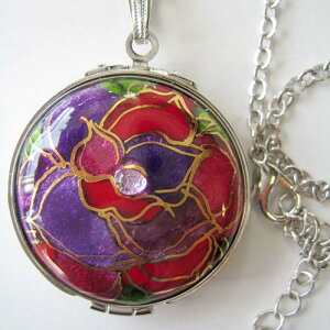 【UncleZ】 七宝焼き ルーペ付ペンダント バラ(赤)