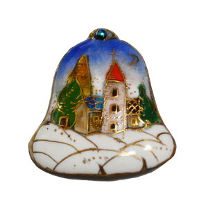 七宝焼き ブローチ 一つのクリスマスベル(雪の教会)