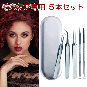 コメドプッシャー(角栓取り)5本セット 収納ケース付き