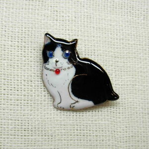 【UncleZ】 七宝焼き ミニブローチ ねこ(ハチワレ&ネックレス)