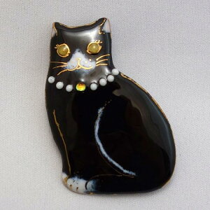【UncleZ】 七宝焼き ブローチ 黒猫ネックレス