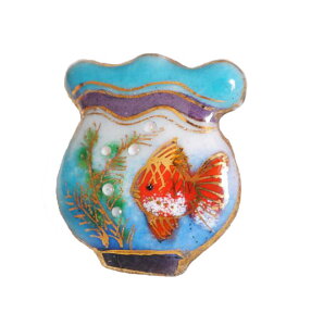 【UncleZ】 七宝焼き ピンブローチ 金魚鉢(淡い色)