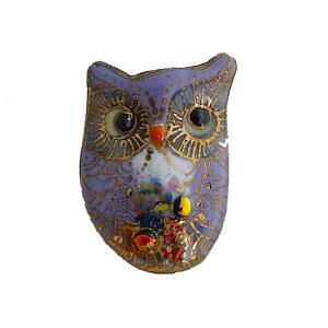 【UncleZ】 七宝焼き ピンブローチ ふくろう 藤1