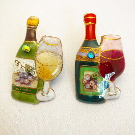 ピンブローチ(ピンバッジ,ピンズ)-ワインボトル＆グラス