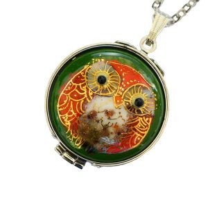 【UncleZ】 七宝焼き ルーペ付ペンダント ふくろう(赤)