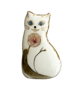 【UncleZ】 七宝焼き ピンブローチ ねこ(バラと白猫)