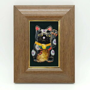 【UncleZ】【飾って福を招く・ミニ】招き猫の七宝焼アートフレーム(黒)