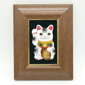 【UncleZ】【飾って福を招く・ミニ】招き猫の七宝焼アートフレーム(白)