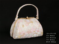 【数量限定】京都・西陣金襴生地使用!草履バッグセット(24.0cm)ベージュ地に桜金無地がま口タイプ