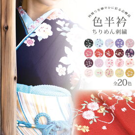 【メール便可】刺繍半衿 20色 カラー ちりめん 縮緬 花柄 振袖 成人式 卒業式 半襟 普段使い おしゃれ 刺繍 はんえり 着物 和装 長襦袢 半エリ 洗える