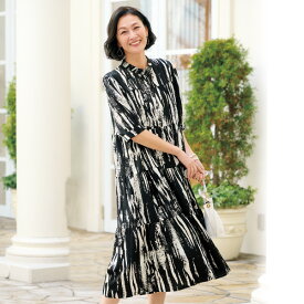 ワンピース 50代 60代 70代 80代 ミセスファッション シニアファッション 大人 おしゃれ レディース 春夏 服 / ティアード切替えプリントワンピース 母の日 ギフト プレゼント 花以外