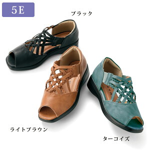 シューズ 靴 レディース おしゃれ ミセス シニア ファッション 50代 60代 70代 80代 編み込みデザイン幅広サマーシューズ 大きいサイズ 5E
