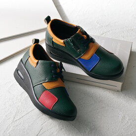 ウォーキングシューズ レディース おしゃれ 秋冬 ミセス シニア ファッション 50代 60代 70代 80代 エアソールゴム紐配色パッチワークウォーキングシューズ