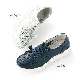 ウォーキングシューズ レディース おしゃれ ミセス シニア ファッション 50代 60代 70代 80代 リサイクルレザー パンチングゴム紐 ウォーキングシューズ