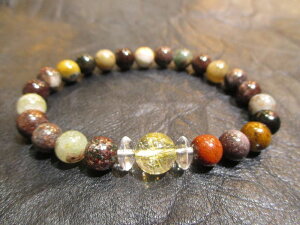 パワーストーン・京都/【最強金運・財運・事業運・強運・直観力・商売繁盛・癒し】【ゴールドルチルクォーツ(金針水晶)】親玉10mm【そろばん珠本水晶】【ミックス密集ガーデンクォーツ】